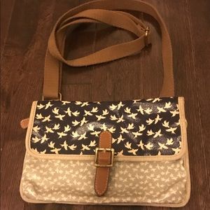 Fossil navy w/ white doves coated canvas small bag
